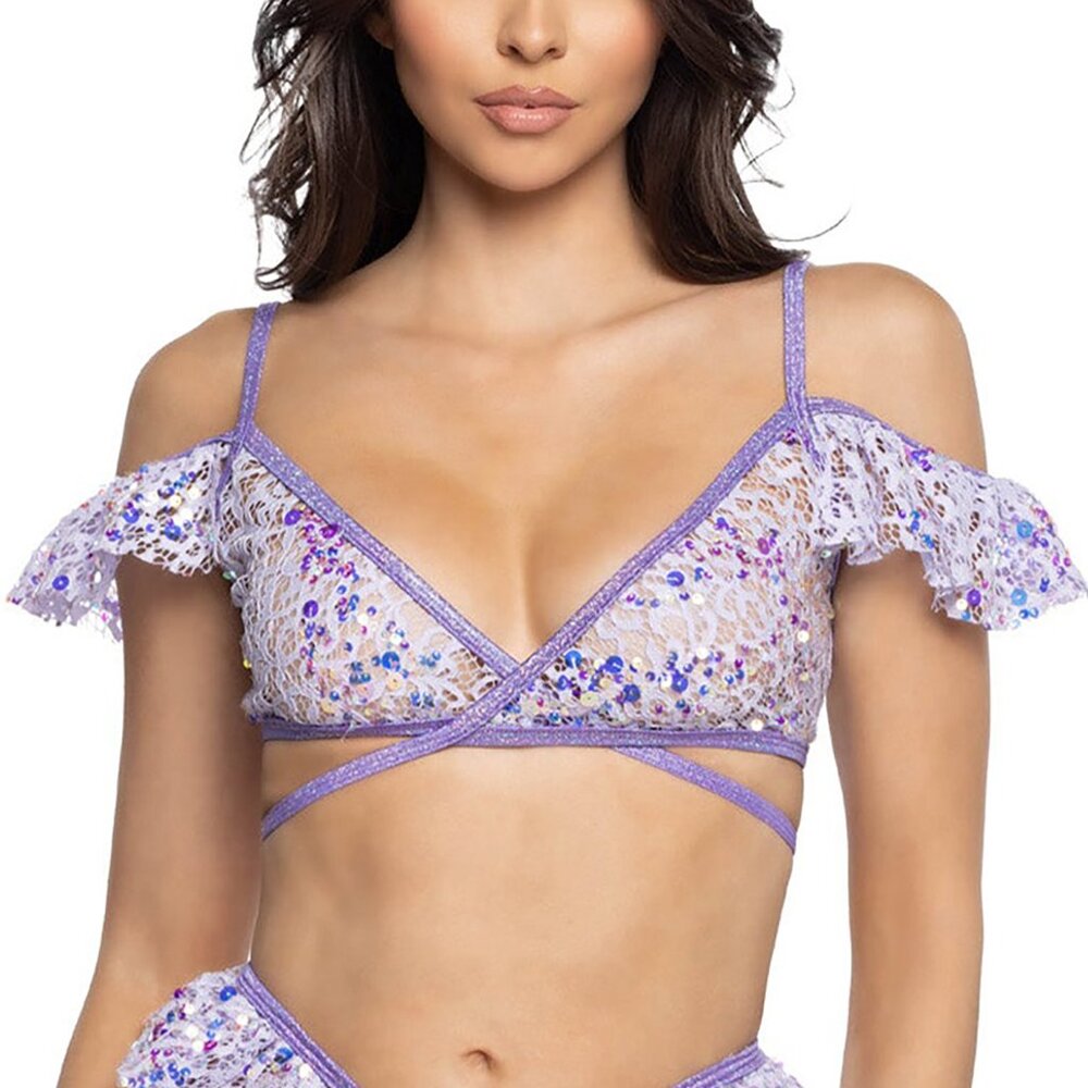 J Valentine - Fairy Tale Story Sequin Lace Ruffle Wrap Top